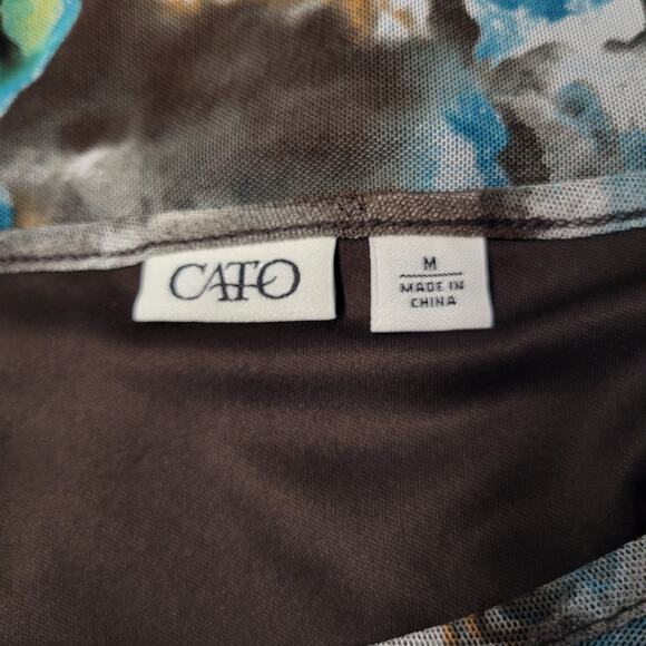 Cato Tank Top Blouse Womens Medium Blue Brown Lined Floral Ruffle Sleeveless - Picture 5 of 11